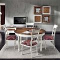 Ausziehbarer runder Tisch mit Intarsien und 4 Stühlen, hergestellt in Italien – Alite