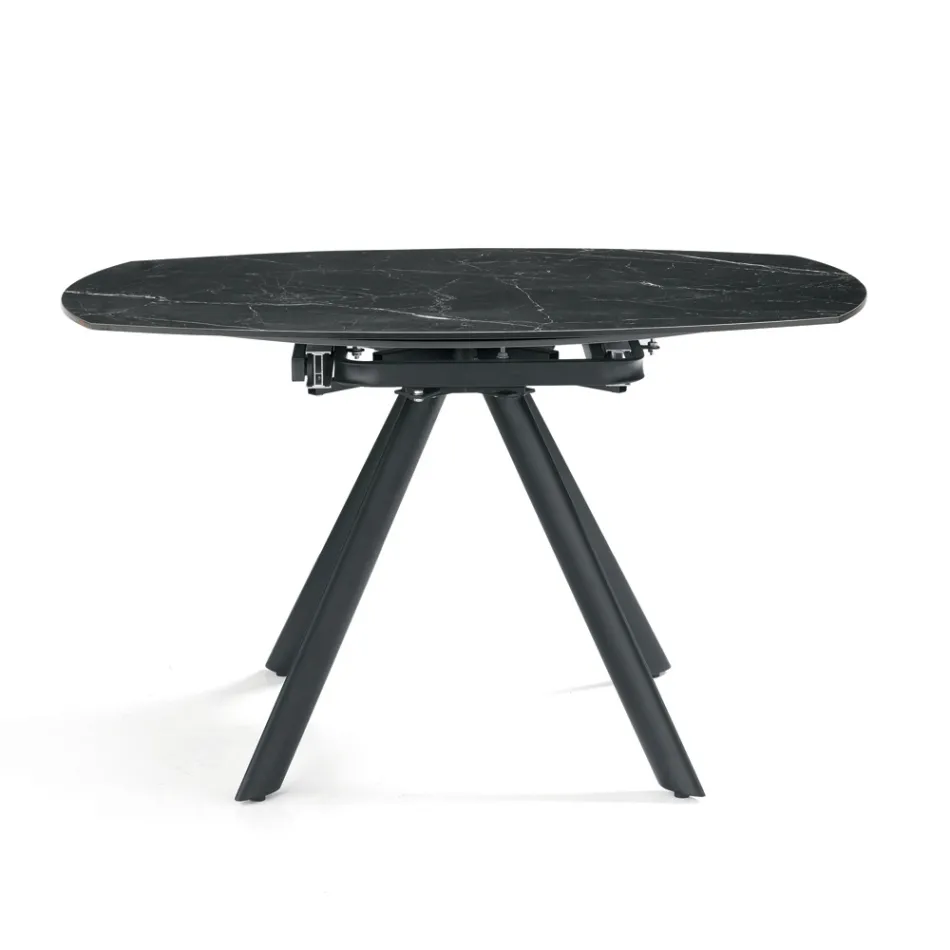Ausziehbarer runder Tisch aus Sinterstein mit Marmoroptik - Portico Viadurini