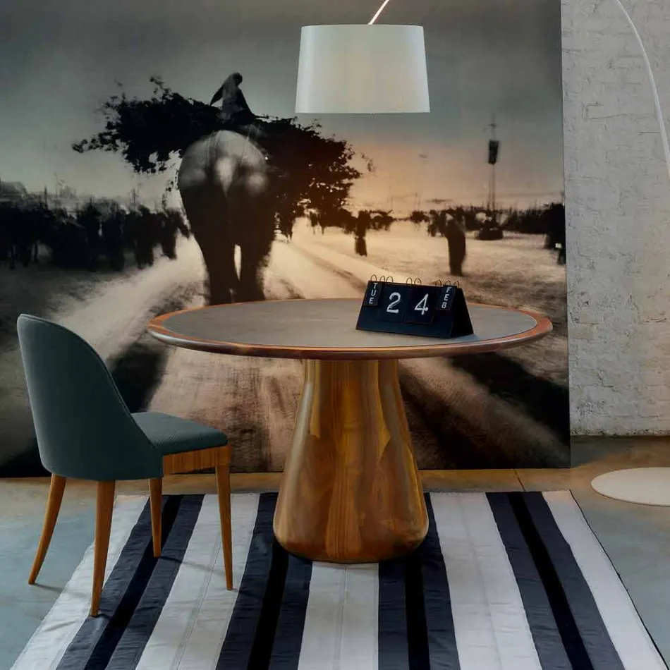 Runder Tisch mit massiver Platte aus natürlichem Walnussholz, Carlo Viadurini