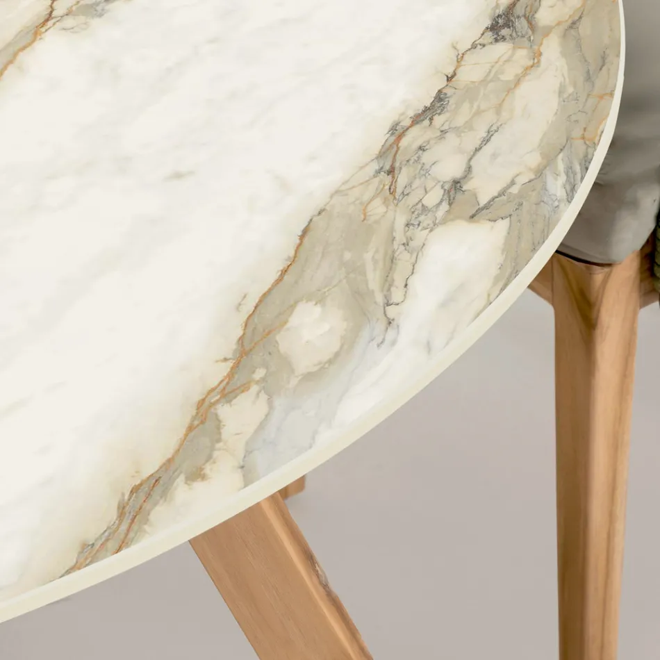 Runder Keramiktisch für den Außenbereich Calacatta Hermitage Made in Italy - Pegaso Viadurini