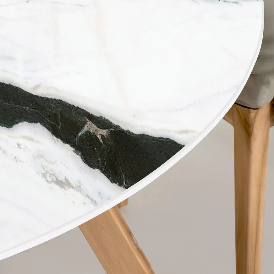 Runder Gartentisch aus Pandaweiß-Keramik Made in Italy - Pegaso Viadurini