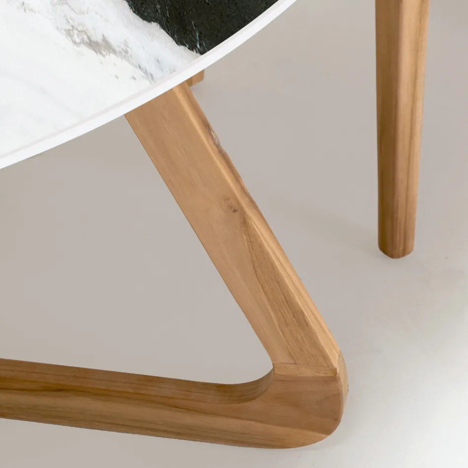 Runder Gartentisch aus Pandaweiß-Keramik Made in Italy - Pegaso Viadurini