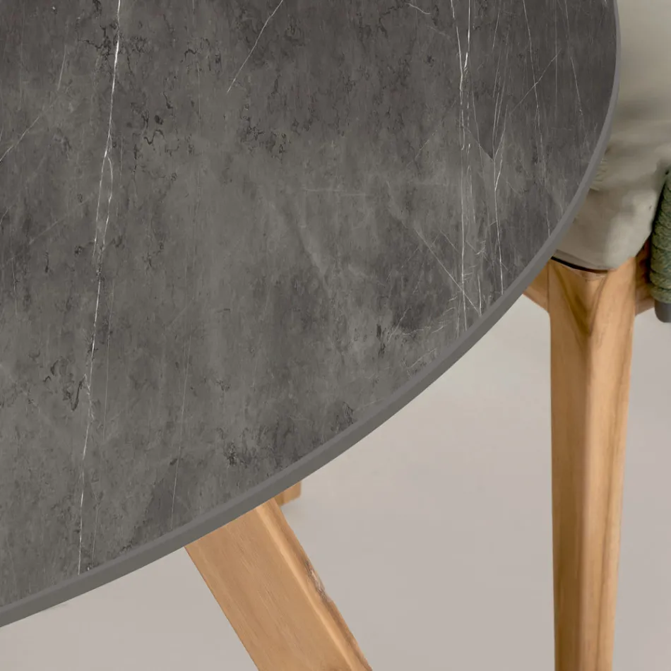 Runder Außentisch aus grauer Steinkeramik Made in Italy - Pegaso Viadurini