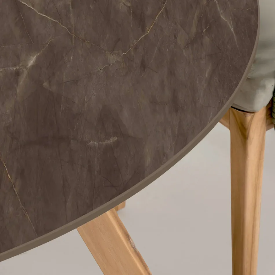 Runder Außentisch aus Pulpis-Braun-Keramik Made in Italy - Pegaso Viadurini