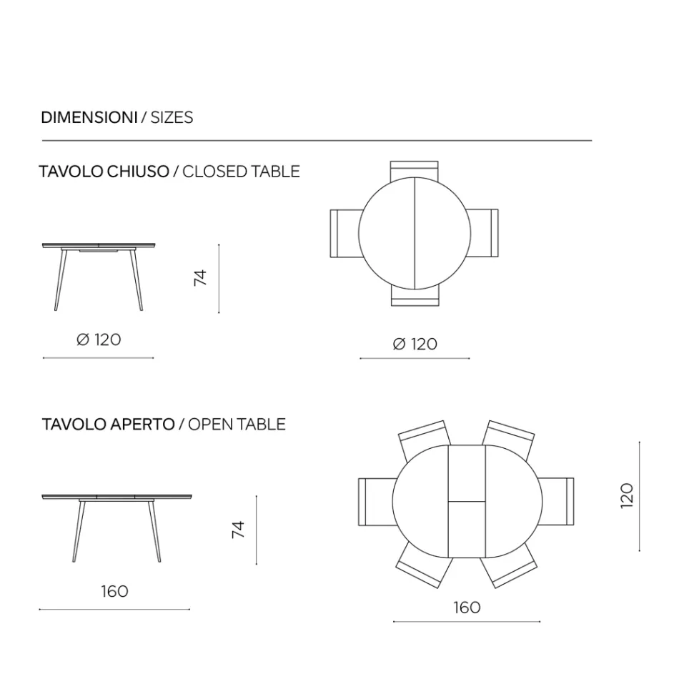 Runder Sechssitzer-Tisch mit MDF-Platte und Metallgestell - Croma Viadurini