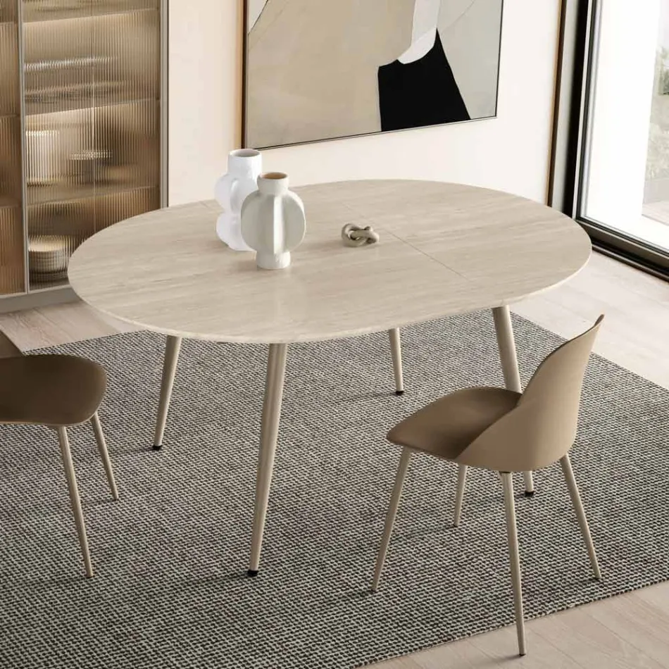 Runder Sechssitzer-Tisch mit MDF-Platte und Metallgestell - Croma Viadurini
