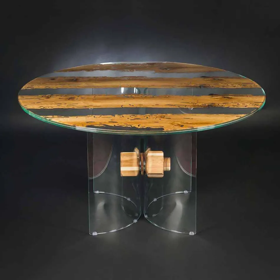 Round Design Tisch aus venezianischem Glas und Holz-Delphin Viadurini