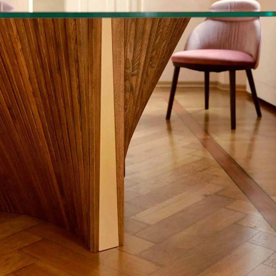 Runder Designtisch aus Glas und geölter Esche Made in Italy - Madame Viadurini