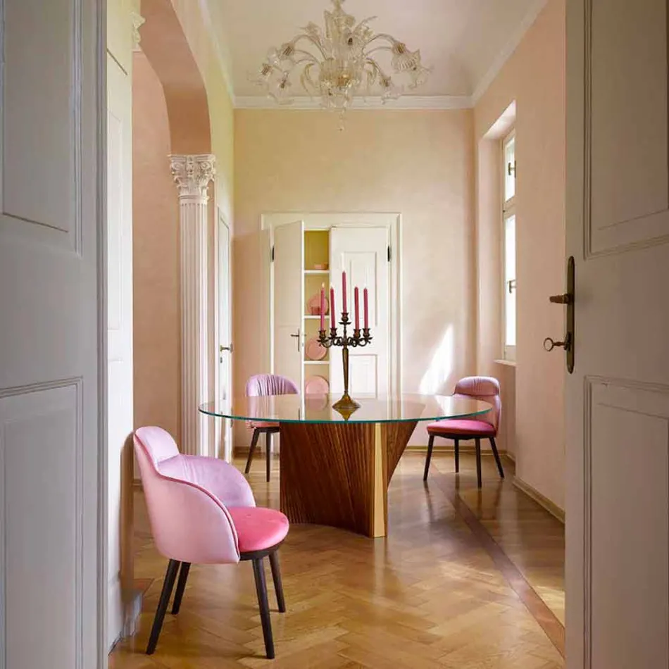 Runder Designtisch aus Glas und geölter Esche Made in Italy - Madame Viadurini