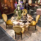 Runder Tisch Modeno mit Glasplatte und Holzeinlagen Ozzy Viadurini