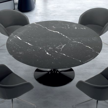 Moderner runder Tisch aus Marquinia-Marmor, hergestellt in Italien – Dollars Viadurini