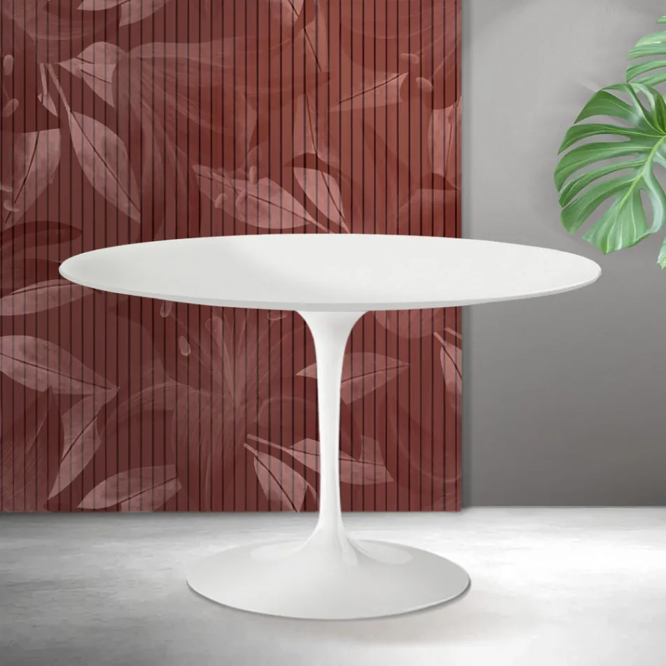 Saarinen Tulip Rundtisch H 74 cm in Mattweiß Florim Keramik - Scharlachrot Viadurini
