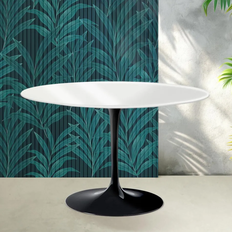 Saarinen Tulip Rundtisch H 74 cm in Hochglanzweiß Florim Keramik - Scharlachrot Viadurini