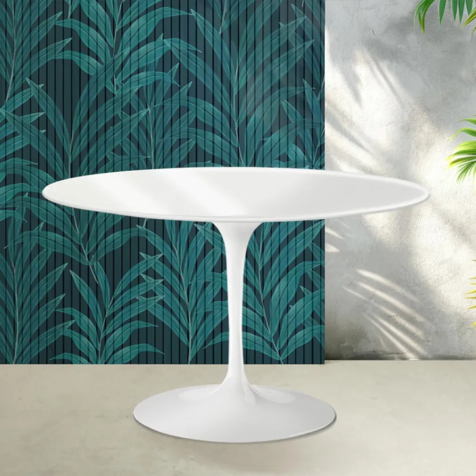 Saarinen Tulip Rundtisch H 74 cm in Hochglanzweiß Florim Keramik - Scharlachrot Viadurini