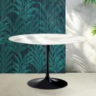 Saarinen Runder Tulpentisch H 74 cm in glänzender Statuario Florim Keramik - Scharlachrot Viadurini