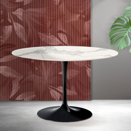 Saarinen Tulip Rundtisch H 74 cm in Florim Statuario Mattkeramik - Scharlachrot Viadurini