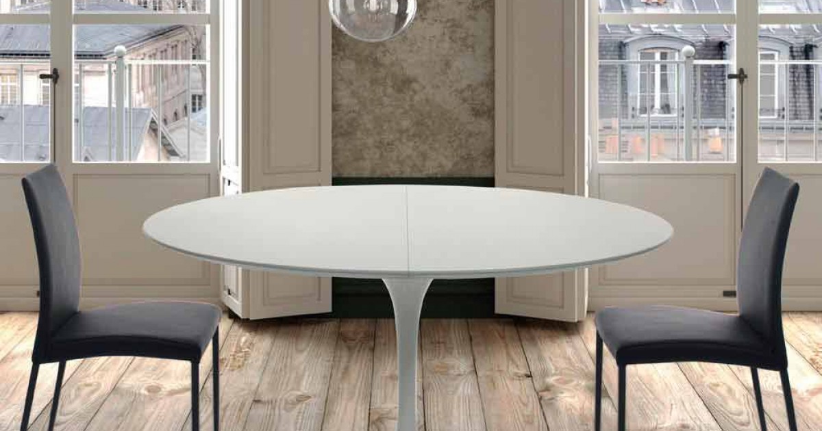 Runder Esstisch ausziehbar aus laminiertem Holz und Aluminium Made in Italy