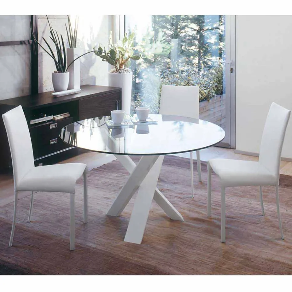 Runder Designtisch d.130 Kristallplatte made in Italy Cristal Viadurini
