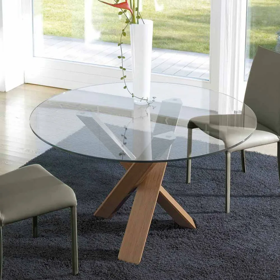 Runder Designtisch d.130 Kristallplatte made in Italy Cristal Viadurini