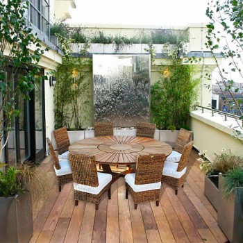 Runder Tisch mit Drehplatte aus Teak und Massivholz für Innen und Außen