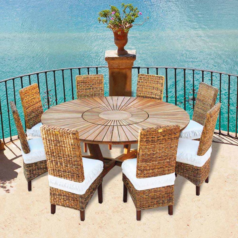 Runder Tisch mit Drehplatte aus Teak und Massivholz für Innen und Außen