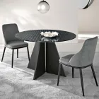 Runder Tisch aus schwarz-silber gestreiftem Glas in zwei Größen, hergestellt in Italien - Armon Viadurini