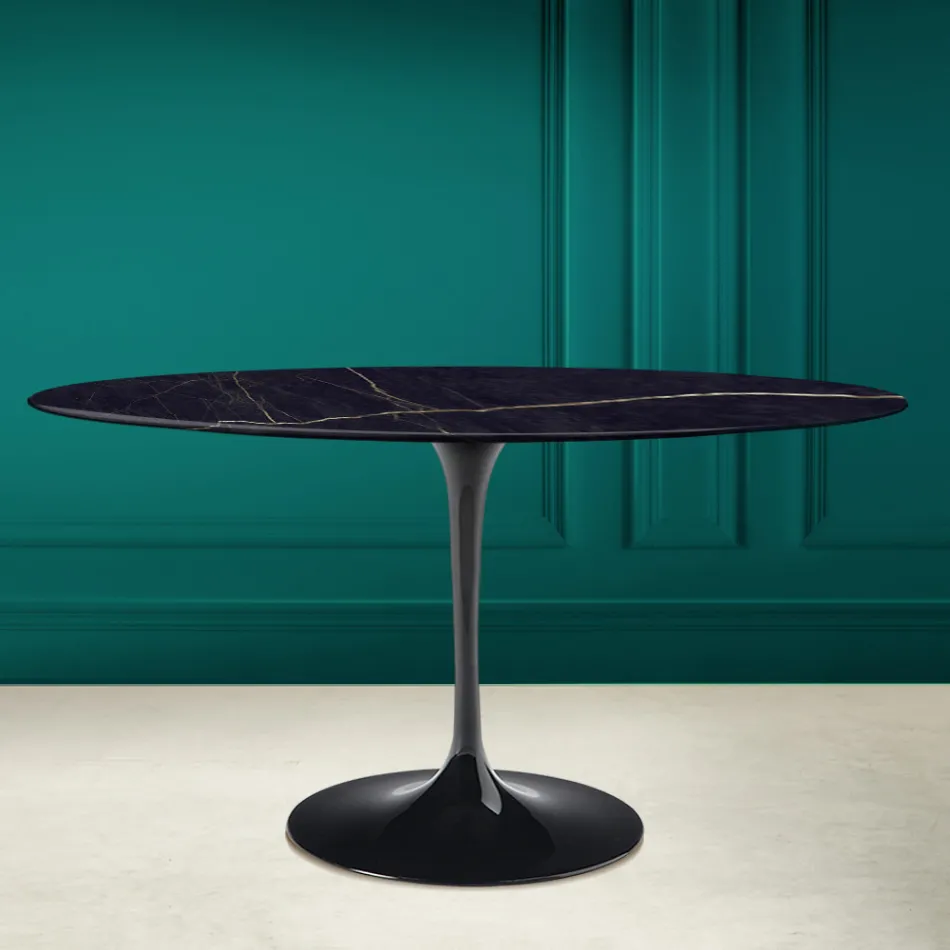 Tulpentisch Eero Saarine H 73 Oval aus Keramik Noir Laurent Made in Italy - Scharlachrot Viadurini