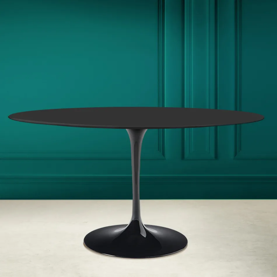Tulip Tisch Eero Saarine H 73 Oval in Keramik Noir Soft Made in Italy - Scharlachrot Viadurini