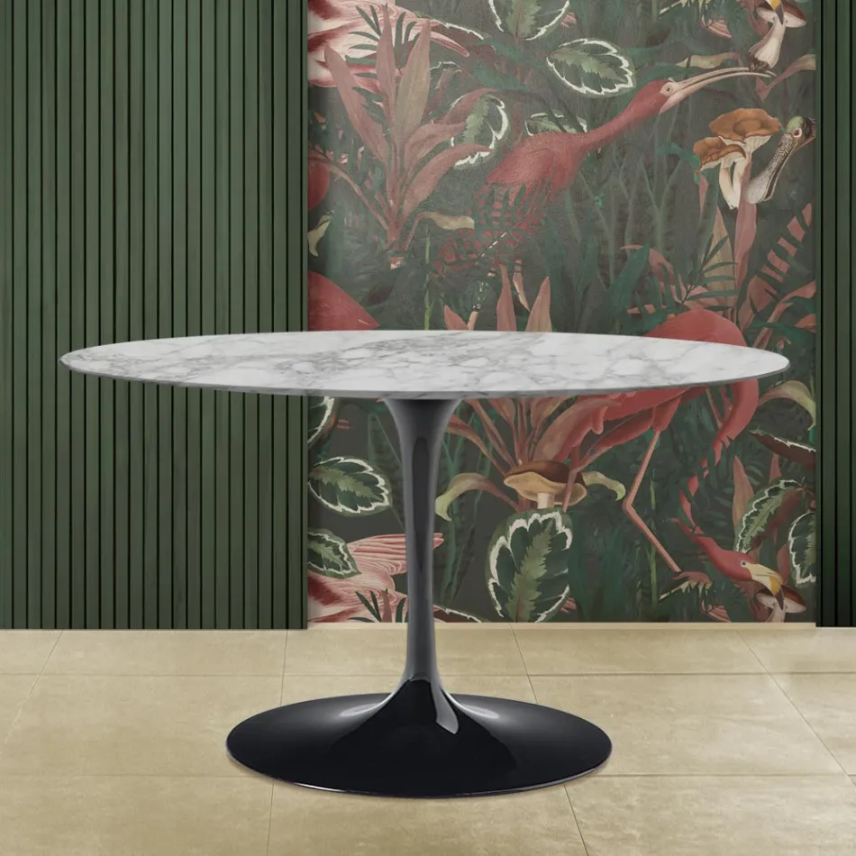 Eero Saarinen Tulpentisch H 73 mit ovaler Platte aus Arabescato-Marmor Made in Italy - Scharlachrot Viadurini