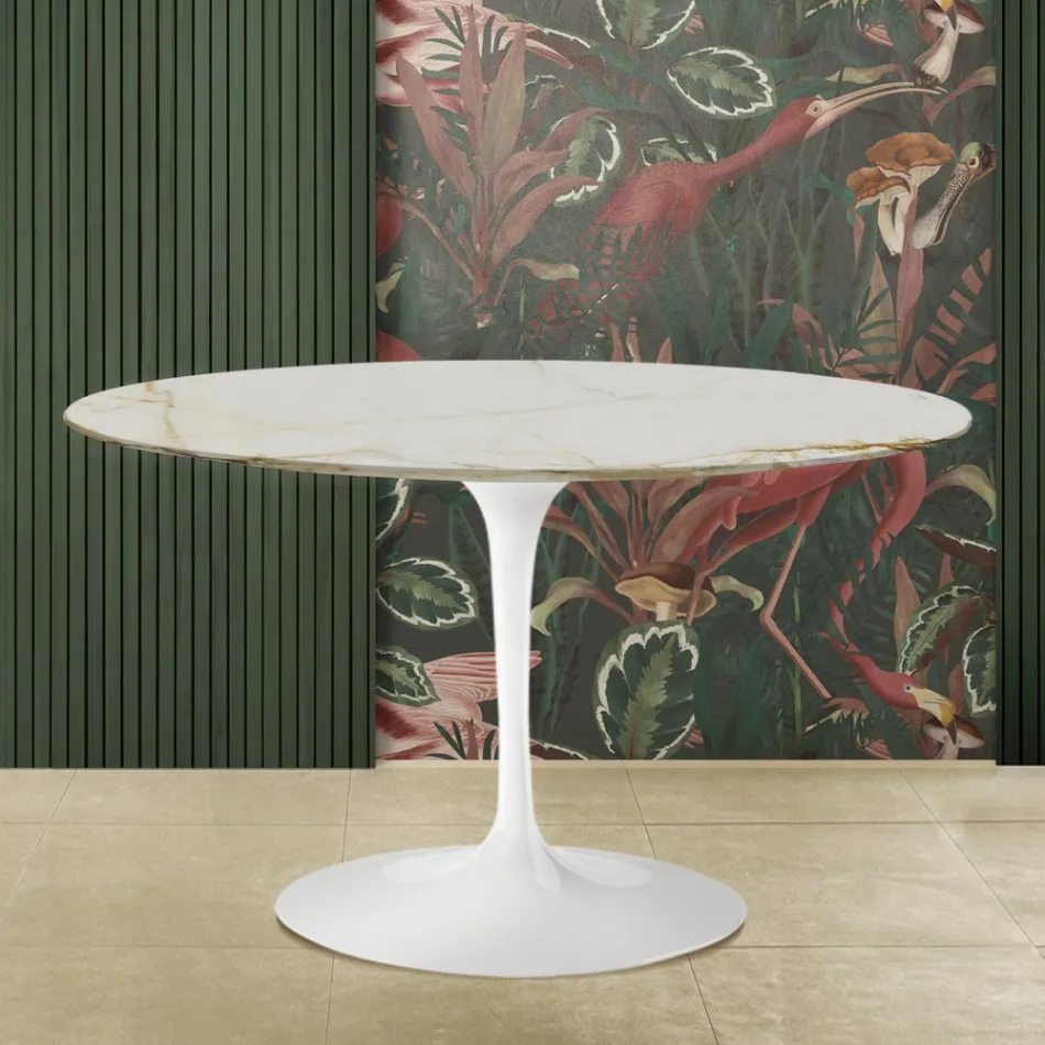 Eero Saarinen H 73 Tulip Tisch in Gold Caracatta Marmor Made in Italy Viadurini