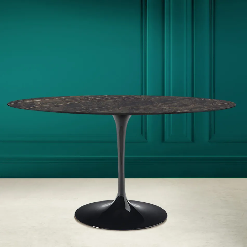 Tulpentisch Eero Saarinen H 73 Oval aus Keramik Noir Desire Made in Italy - Scharlachrot Viadurini