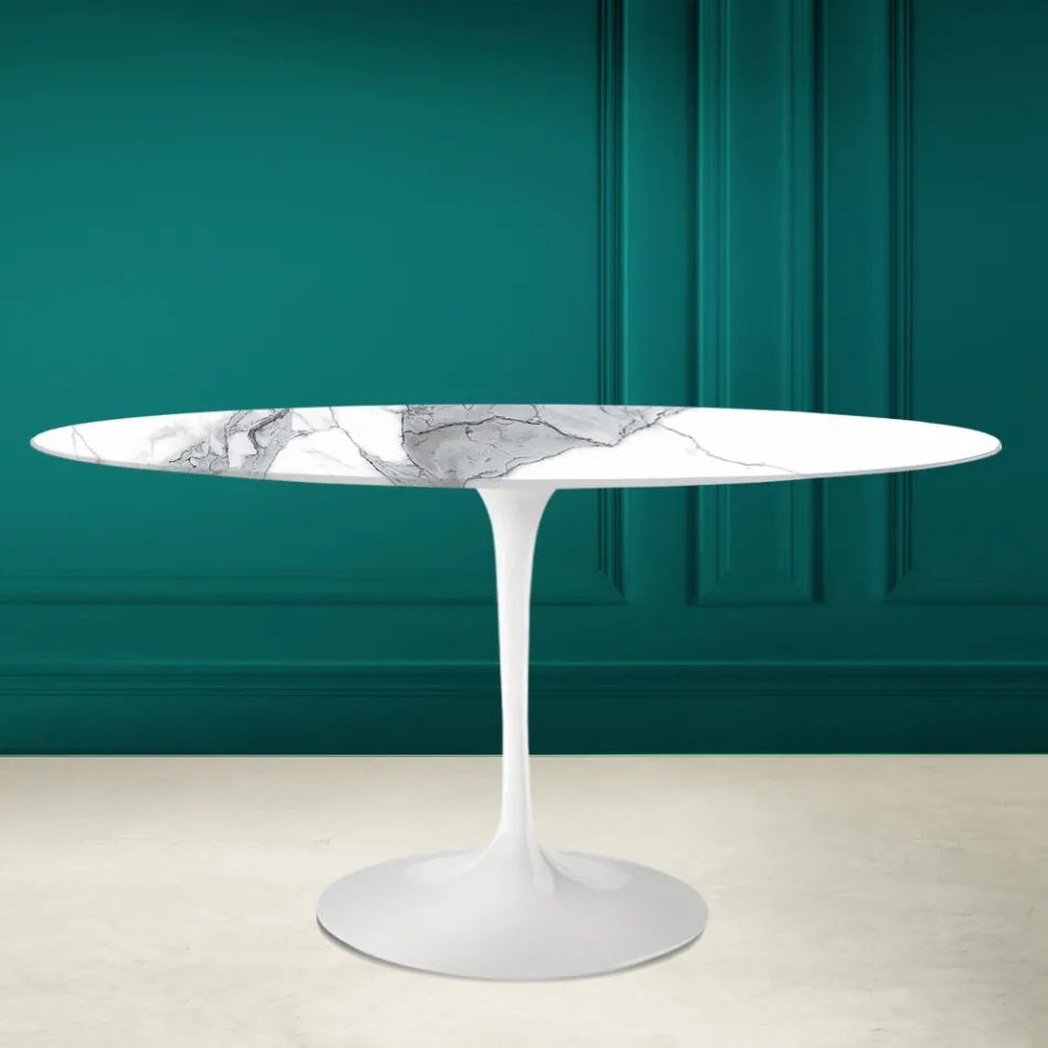 Tulpentisch Eero Saarinen H 73 Oval in Statuario Altissimo Keramik Made in Italy - Scharlachrot Viadurini