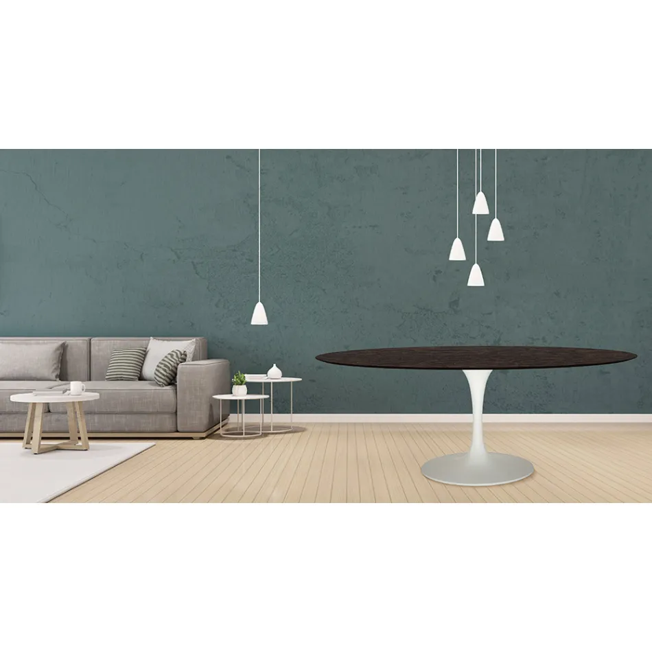 Tulpentisch Eero Saarinen H 73 Oval in Eiche Moka gebeizt Made in Italy - Scharlachrot Viadurini