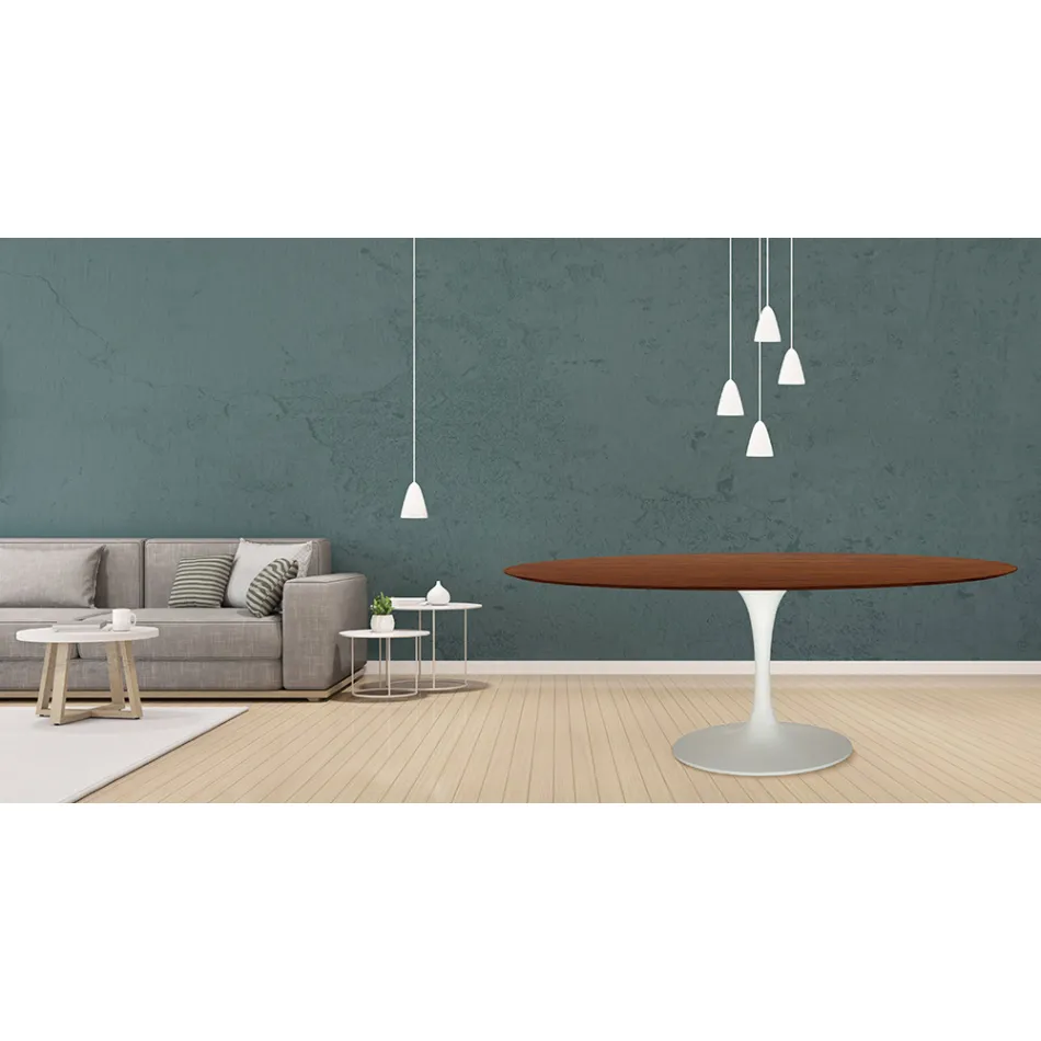 Eero Saarinen Tulip Tisch H 73 Oval in Eiche dunkel nussbaum gebeizt Made in Italy - Scharlachrot Viadurini