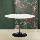 Eero Saarinen Tulip Tisch H 73 Rund mit Carrara Marmorplatte Made in Italy - Scharlachrot Viadurini