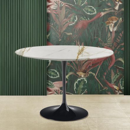 Eero Saarinen Tulip Tisch H 73 Rund in Gold Caracatta Marmor Made in Italy - Scharlachrot Viadurini