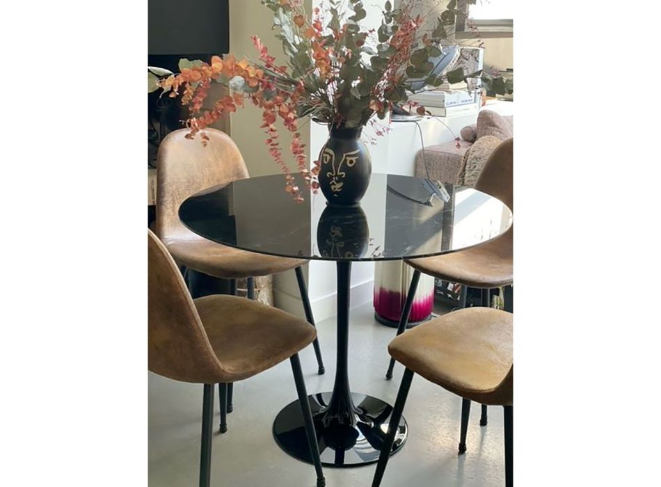 Tulip Eero Saarinen H 73 Runder Tisch aus schwarzem Marquinia-Marmor, hergestellt in Italien – Scharlachrot Viadurini