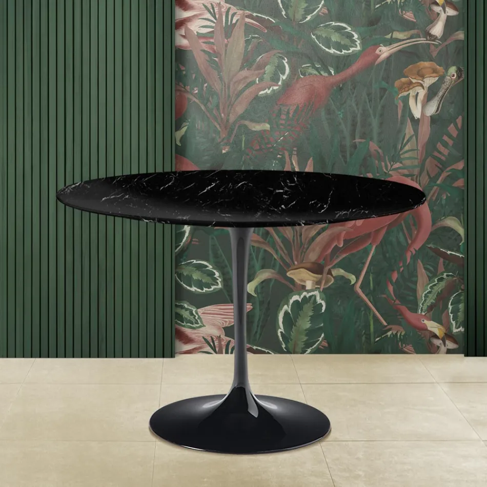 Eero Saarinen Tulip Tisch H 73 Rund aus schwarzem Marquinia Marmor Made in Italy - Scharlachrot Viadurini