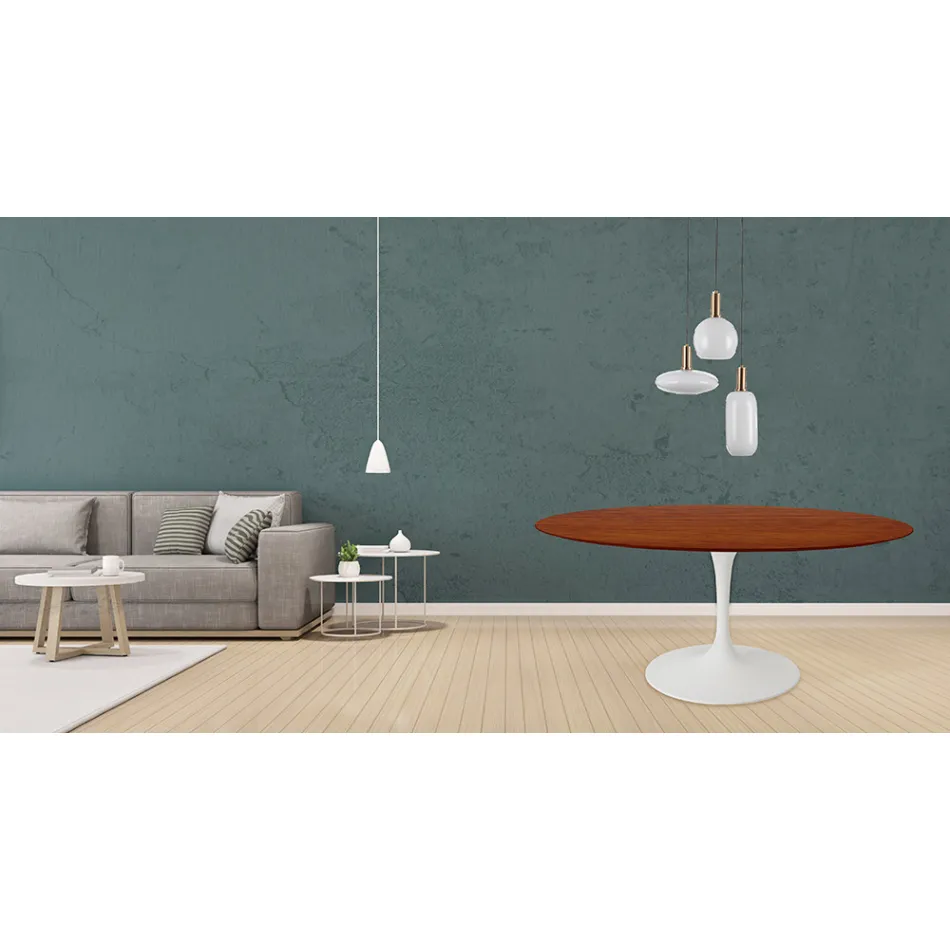 Tulpentisch Eero Saarinen H 73 Rund in Kirsche gebeizt Eiche Made in Italy - Scharlachrot Viadurini