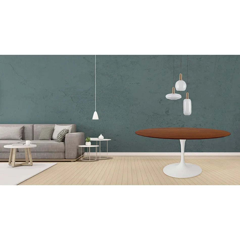 Eero Saarinen Tulip Tisch H 73 Rund in Eiche dunkel Nussbaum gebeizt Made in Italy - Scharlachrot Viadurini