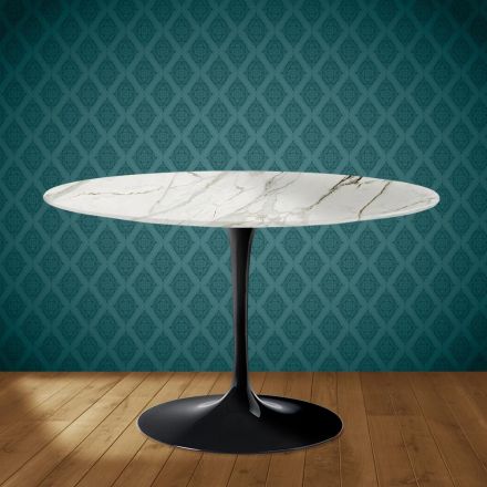 Eero Saarinen Tulip Tisch H 74 Zoll Polierte Keramik Hergestellt in Italien - Scharlachrot Viadurini