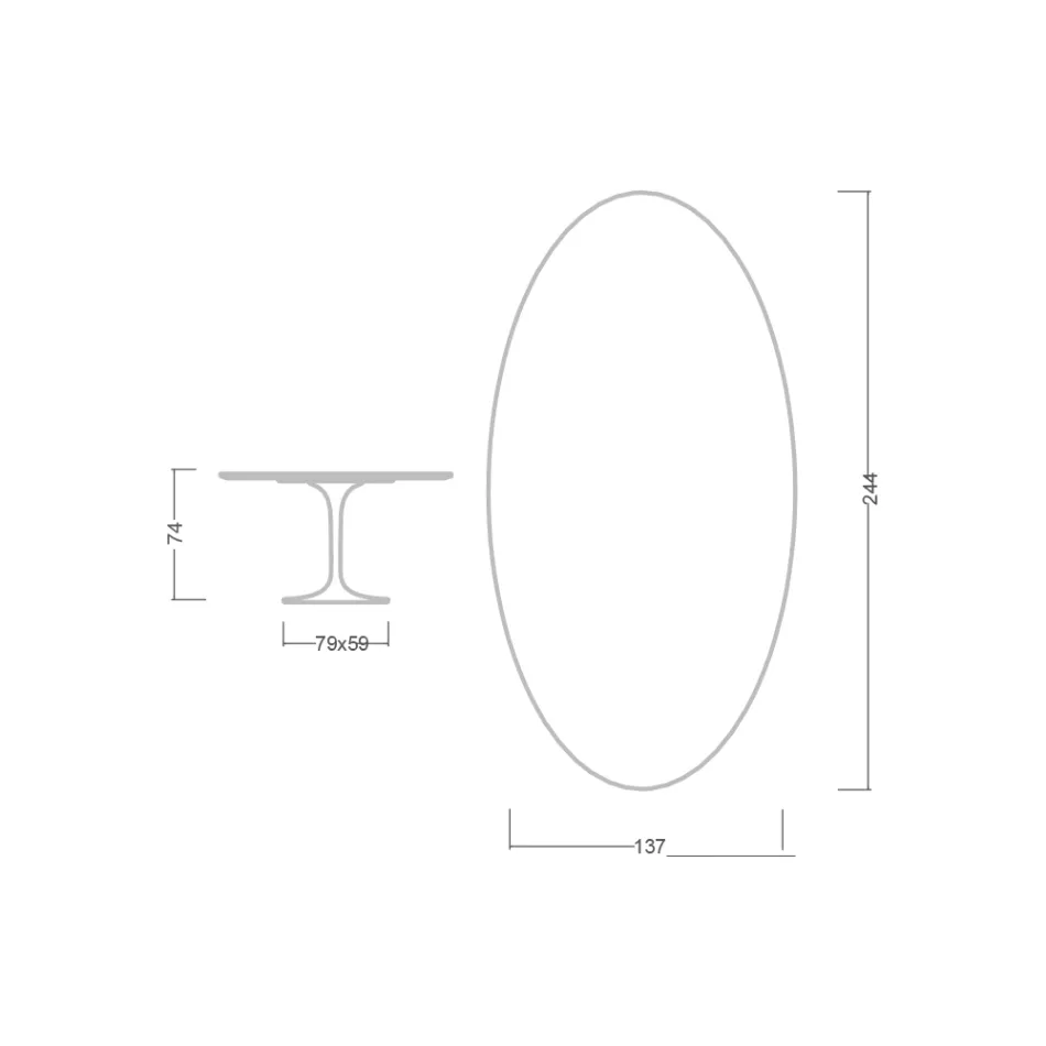 Eero Saarinen Tulip Tisch H 74 Oval aus Keramik Aura 22 Hergestellt in Italien - Scharlachrot Viadurini
