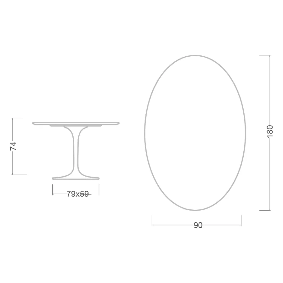 Eero Saarinen Tulpentisch H 74 Oval aus Domoos Keramik, hergestellt in Italien - Scharlachrot Viadurini