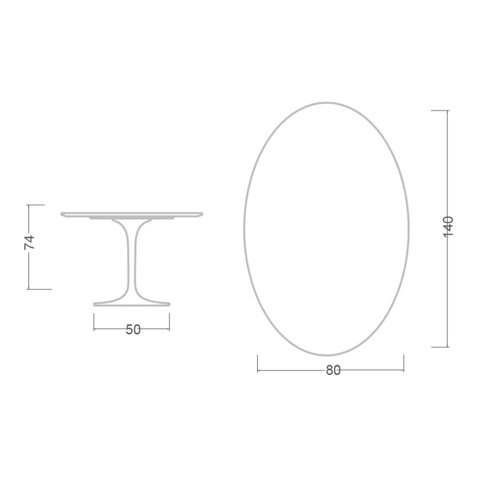 Eero Saarinen Tulip Tisch H 74 Oval aus Marmorio Keramik Hergestellt in Italien - Scharlachrot Viadurini