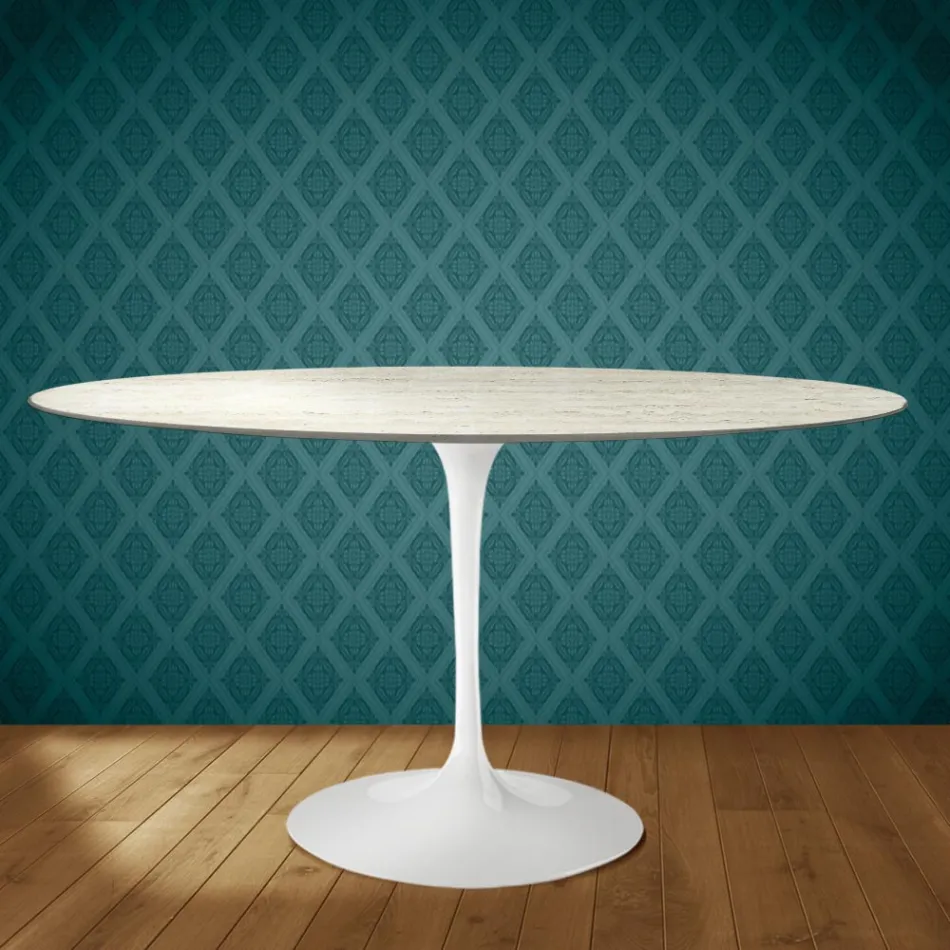 Eero Saarinen Tulip Tisch H 74 Oval aus Marmorio Keramik Hergestellt in Italien - Scharlachrot Viadurini