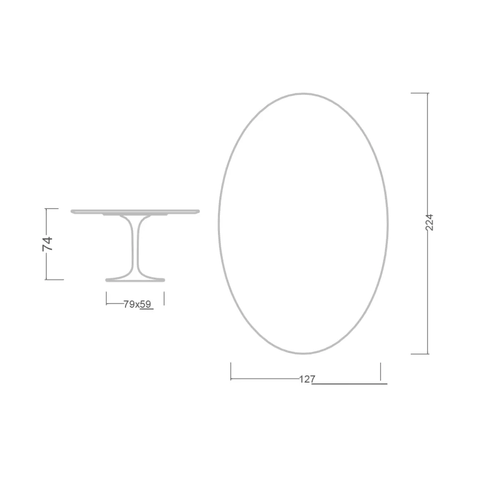 Eero Saarinen Tulip Tisch H 74 Oval aus Marmorio Keramik Hergestellt in Italien - Scharlachrot Viadurini