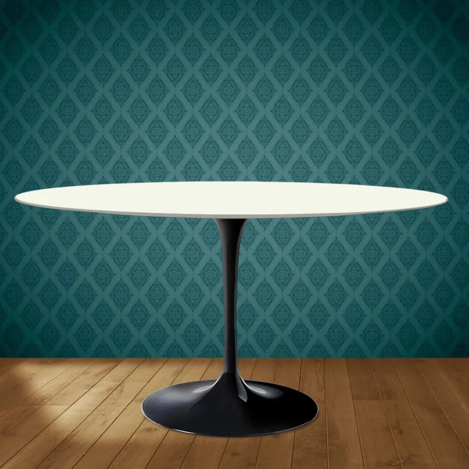 Eero Saarinen Tulpentisch H 74 Oval aus Moonè Keramik, hergestellt in Italien - Scharlachrot Viadurini