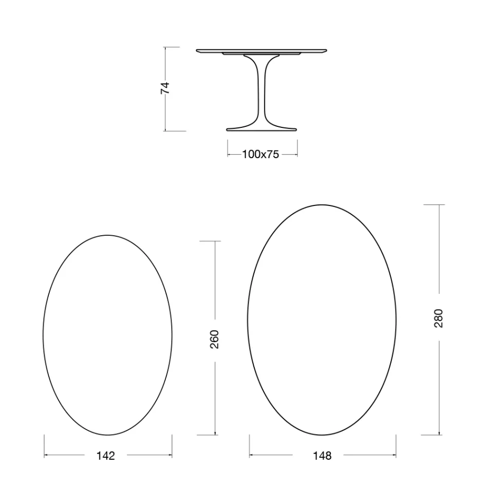 Tulpentisch Eero Saarinen H 74 Oval Keramik Morpheus Hergestellt in Italien - Scharlachrot Viadurini
