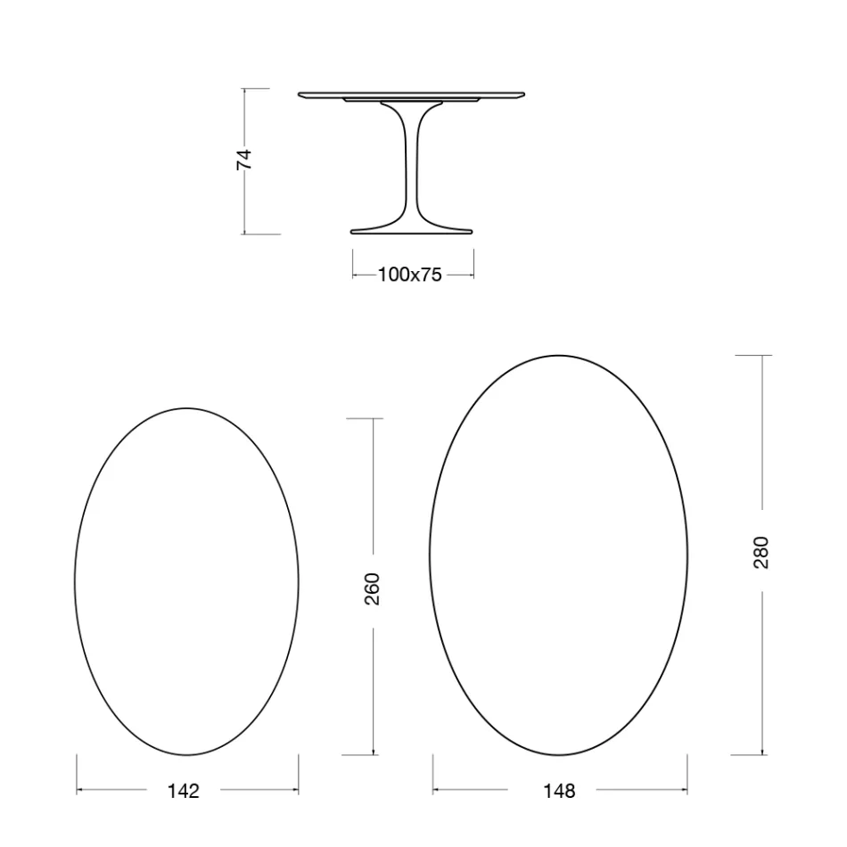 Tulpentisch Eero Saarinen H 74 Oval aus Keramik Rem Hergestellt in Italien - Scharlachrot Viadurini