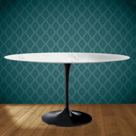 Eero Saarinen Tulpentisch H 74 Oval aus Salina-Keramik, hergestellt in Italien - Scharlachrot Viadurini